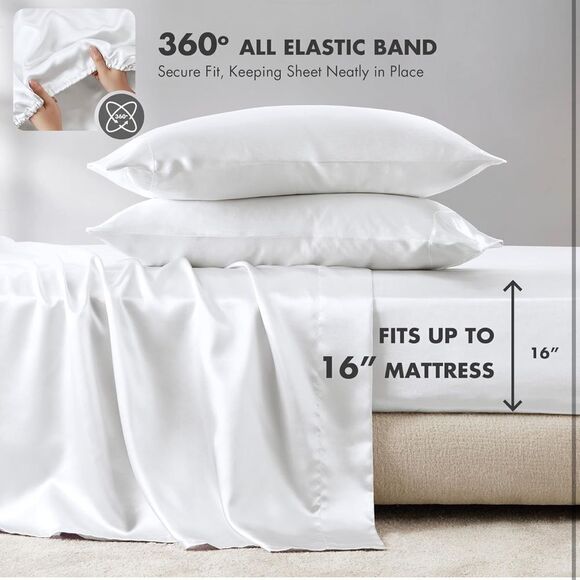 Madison Park White Queen Satin Sheet Set NWT - Picture 5 of 14